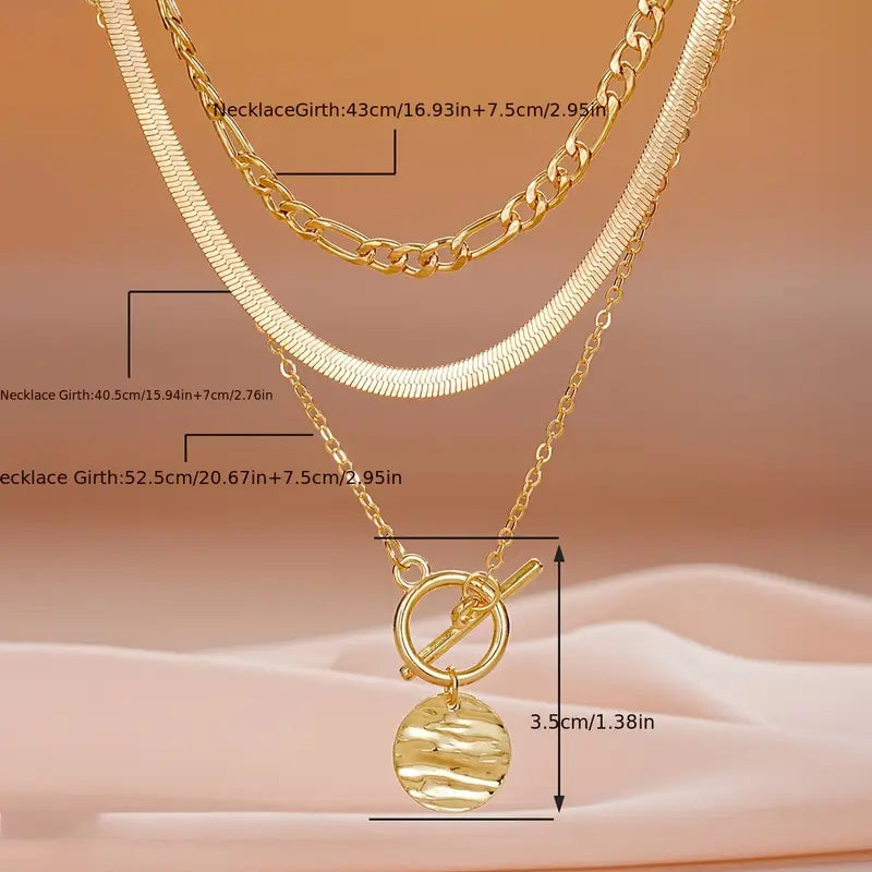 Collier Multi-couches Pièce de Monnaie Texturé Savira | Or