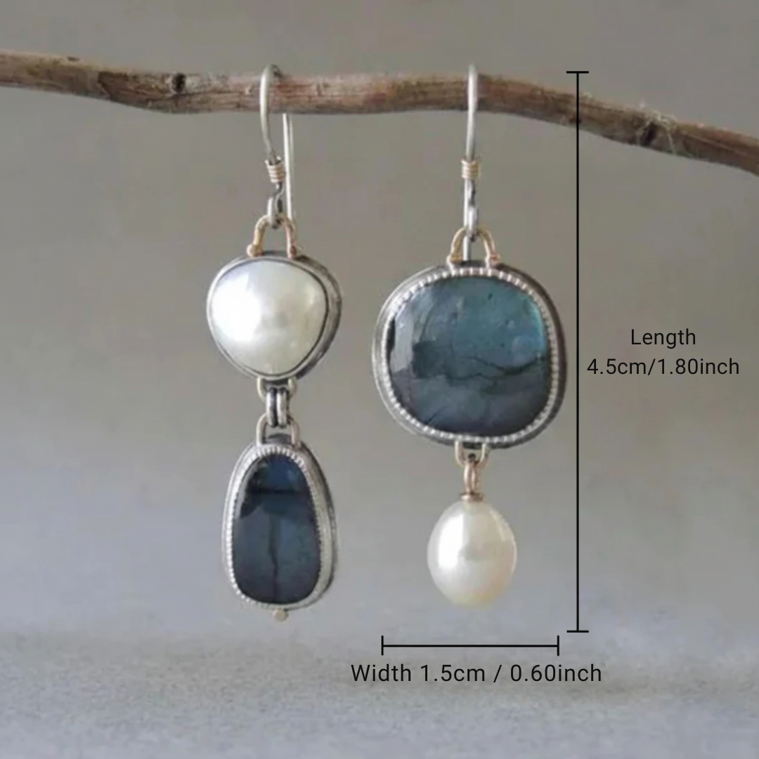 Boucles d'Oreilles Vintage en Pierre Bleue et Perles