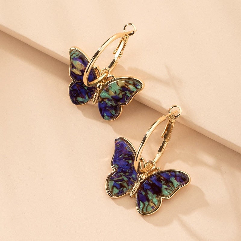 Boucles d’Oreilles Papillon en Cristal Émaillé et Peint à la Main