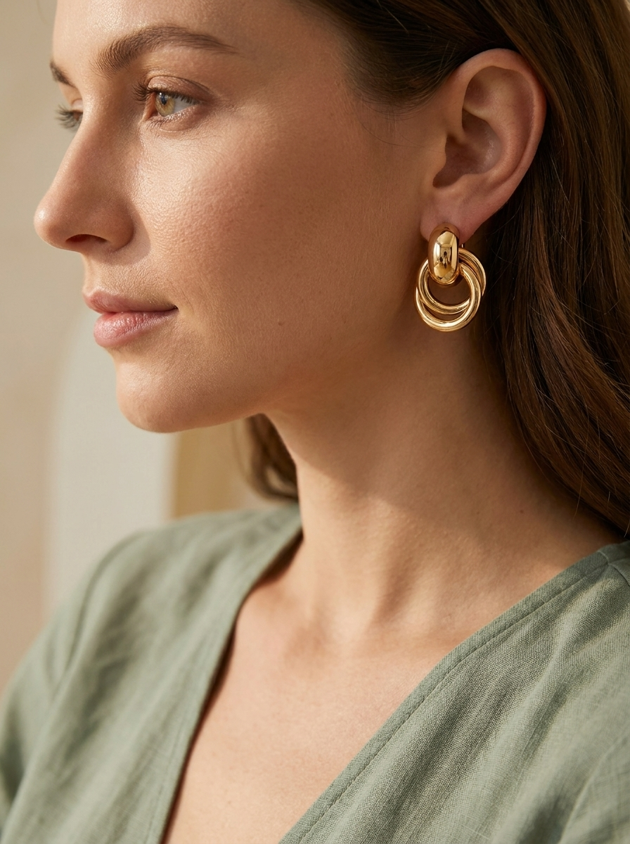 Boucles d’Oreilles Raffinées Style Luxueux Dorées