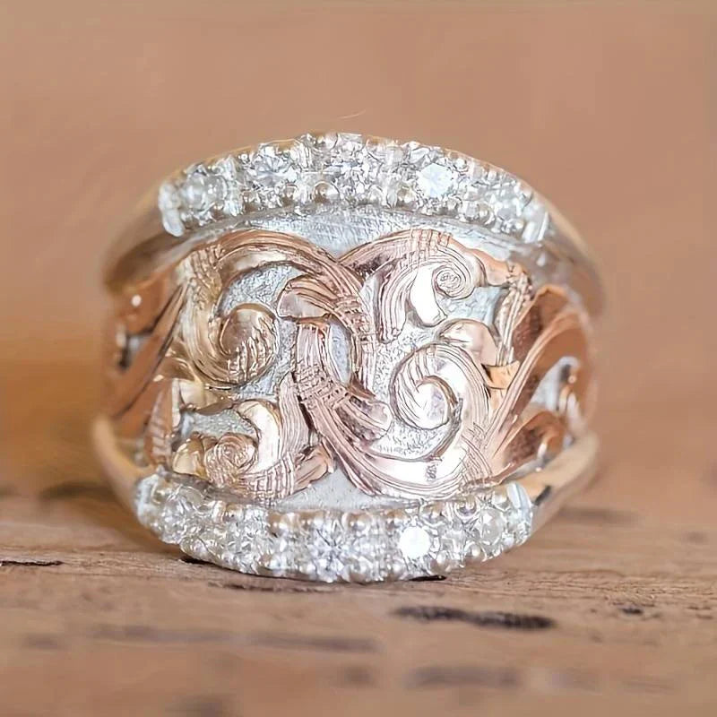 Bague vintage en argent et rose