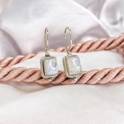 Boucles d'oreilles Carrées en Pierre de Lune Lustre