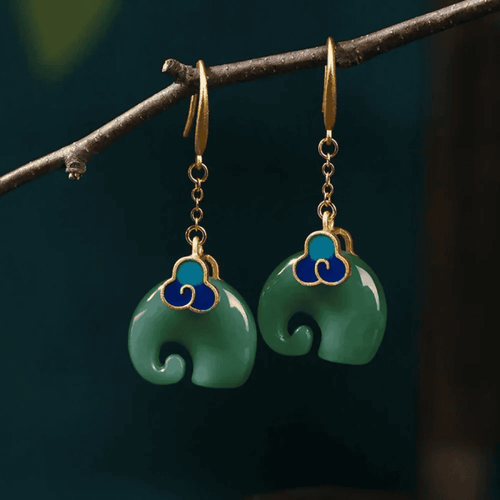 Boucles d'oreilles Rétro Éléphant Vert