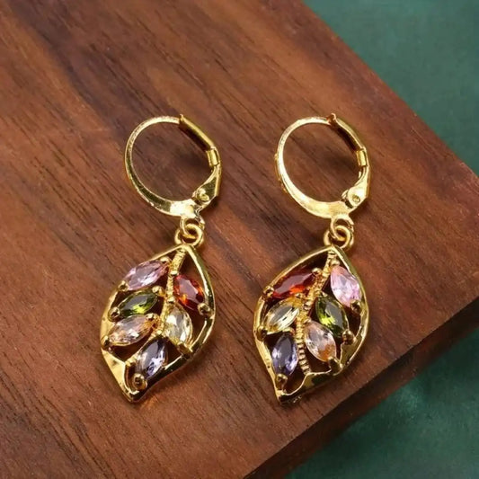 Boucles d'oreilles vintage en feuille d'or colorée