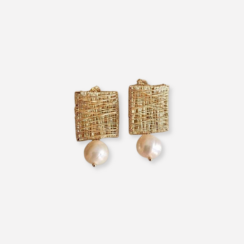Camille™ | Boucles d’oreilles vintage carrées avec perle