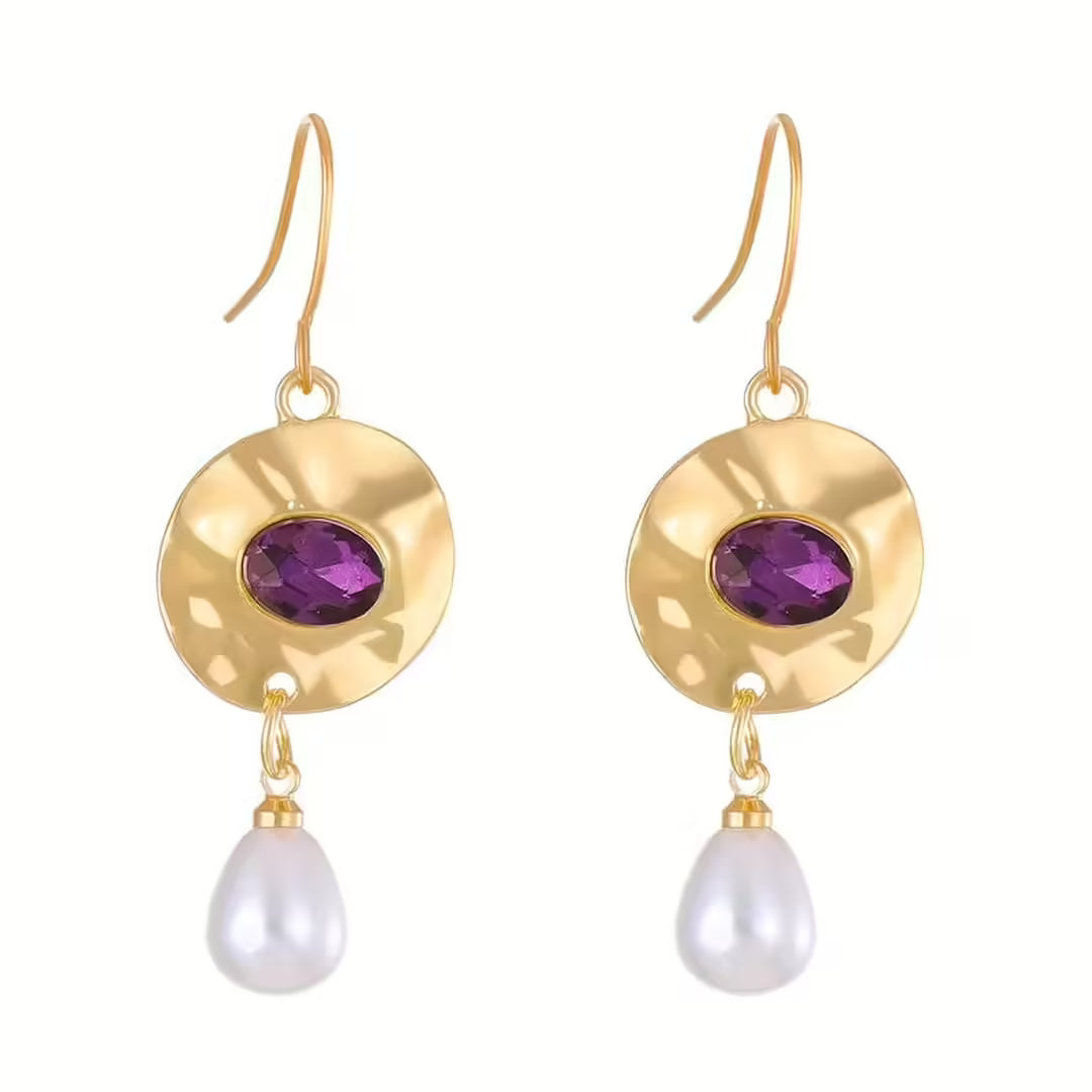 Boucles d'oreilles en perles ornées de zirconium violet