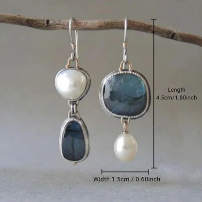 Boucles d'Oreilles Vintage en Pierre Bleue et Perles
