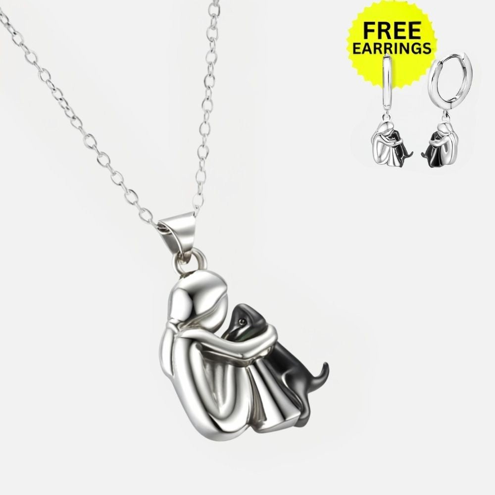 Collier avec pendentif en forme de câlin et boucles d'oreilles en cadeau