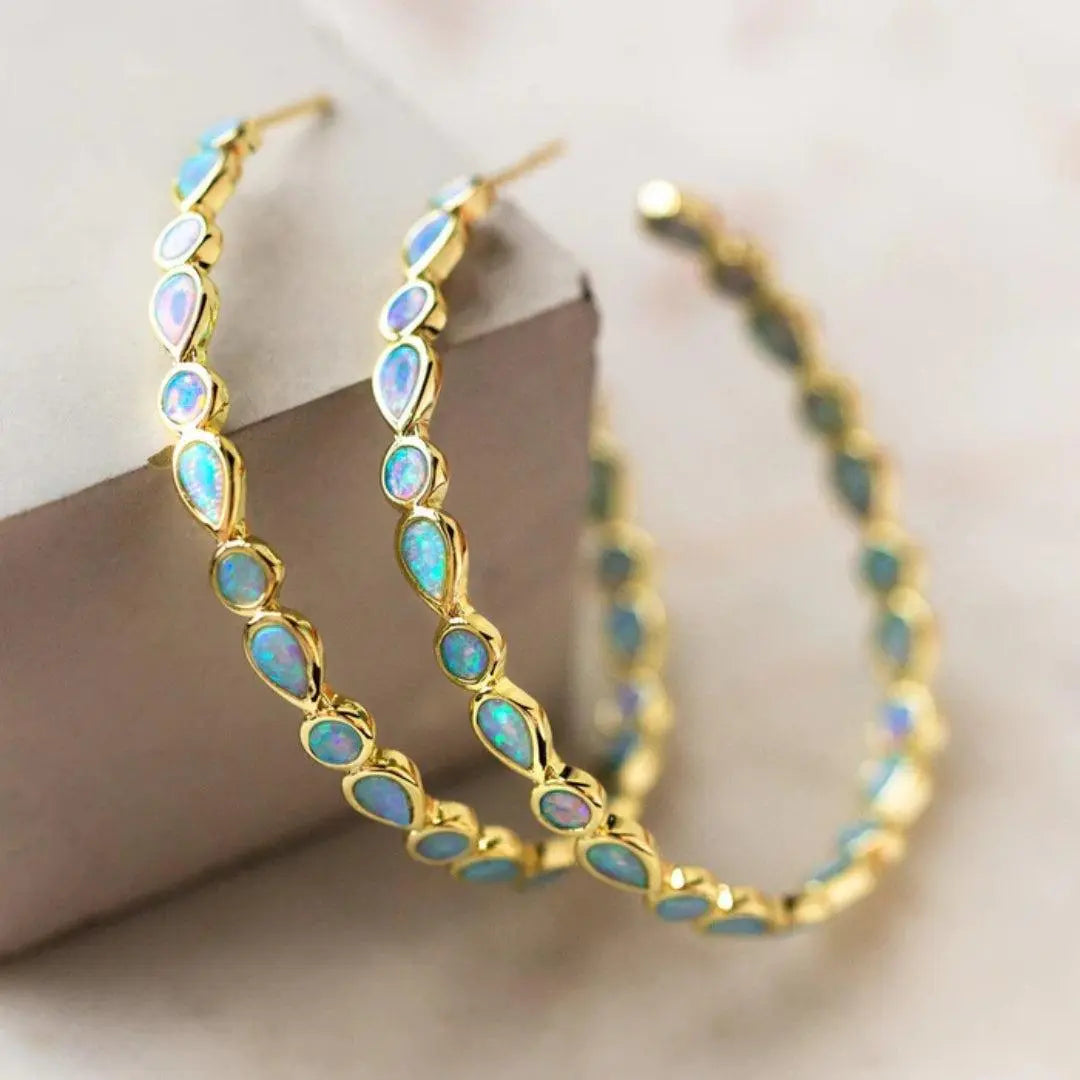 Boucles d'oreilles Vintage en Opale Bleue et Or