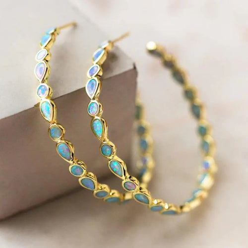 Boucles d'oreilles Vintage en Opale Bleue et Or