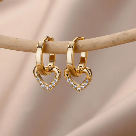 Boucles d'oreilles plaqué or 18 carats avec pendentif en forme de coeur