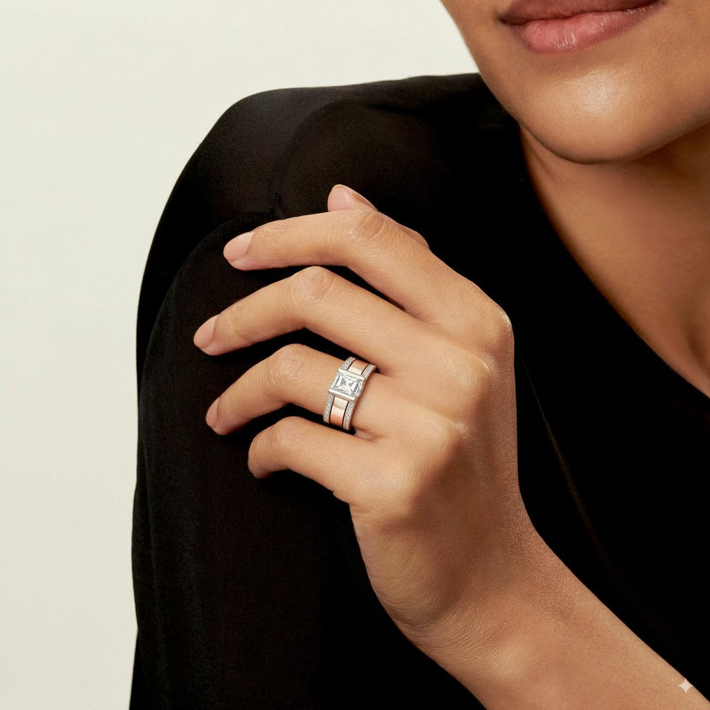 Bague vintage en cristal argenté