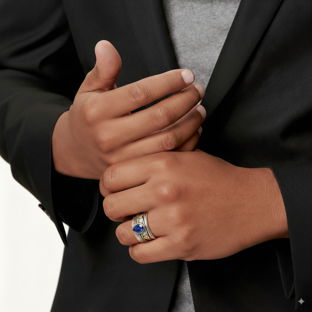 Bague vintage en argent ornée d'un saphir bleu