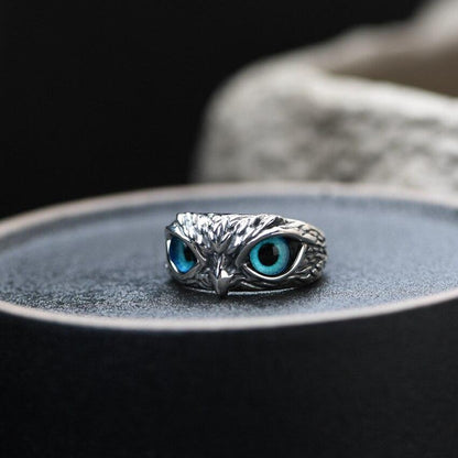 Bague Chouette Porte-Bonheur Ajustable en Argent et Opale