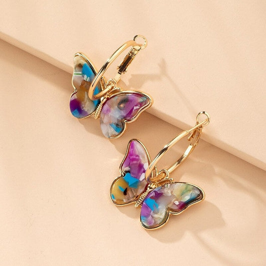 Boucles d’Oreilles Papillon en Cristal Émaillé et Peint à la Main