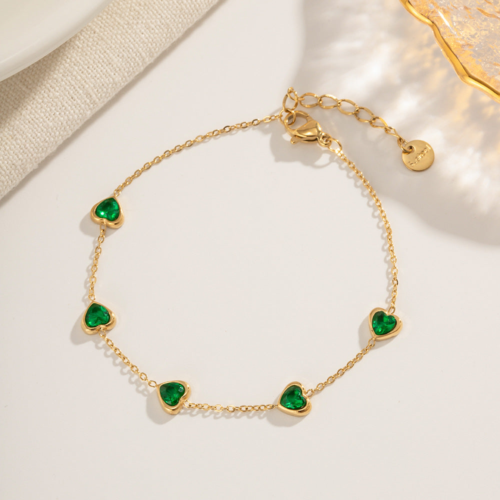 Francia™ | Bracelet cœurs verts en acier doré