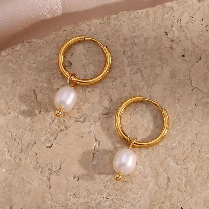 ELISE™ | Boucles d’Oreilles Anneaux avec Perle