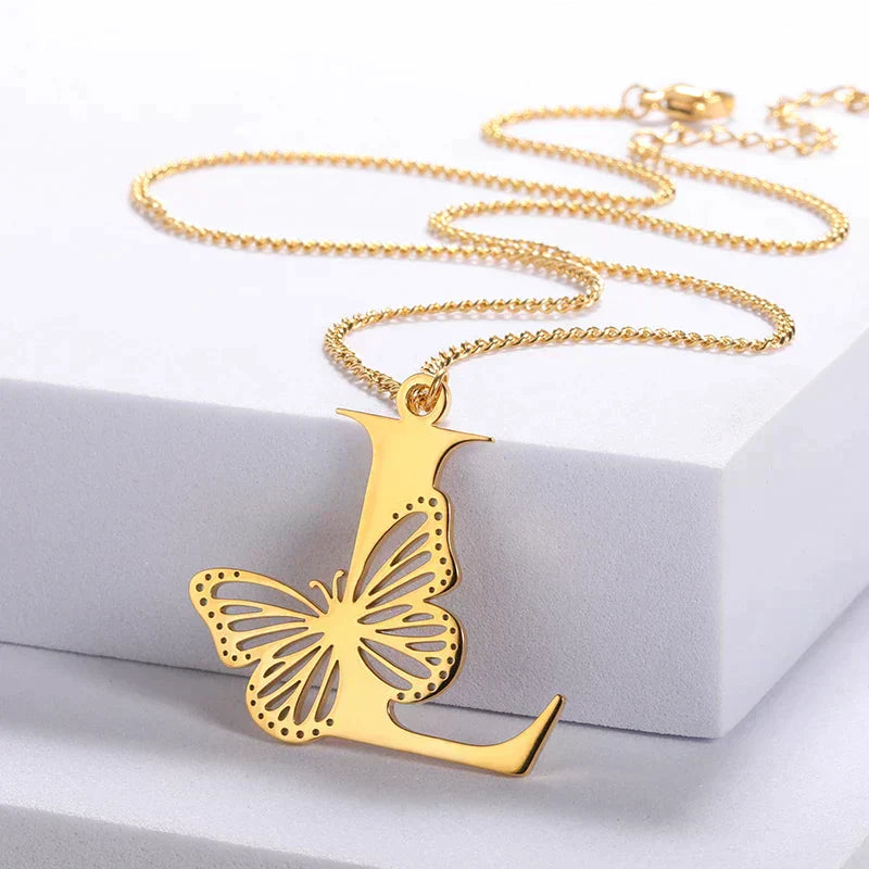 Collier initiales papillon liberté plaqué or 18 carats
