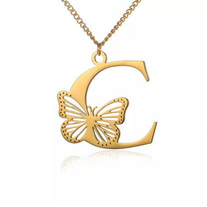 Collier initiales papillon liberté plaqué or 18 carats