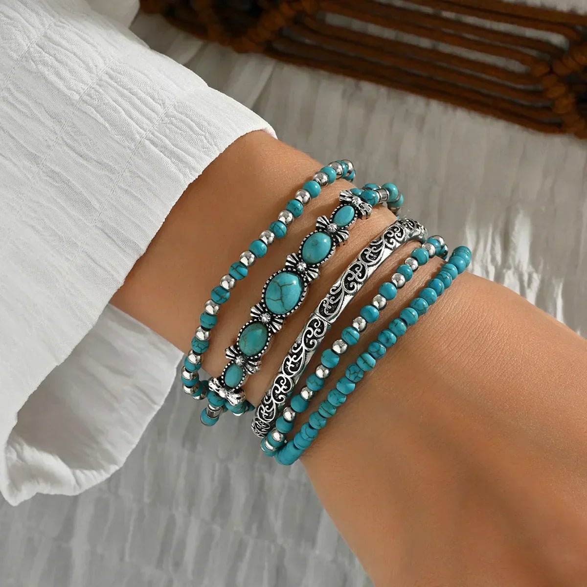 Ensemble de bracelets bohèmes avec des perles turquoise