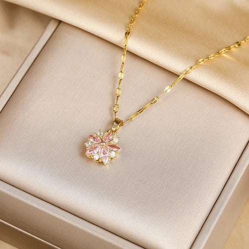 Collier Sakura Rose Romantique en acier inoxydable