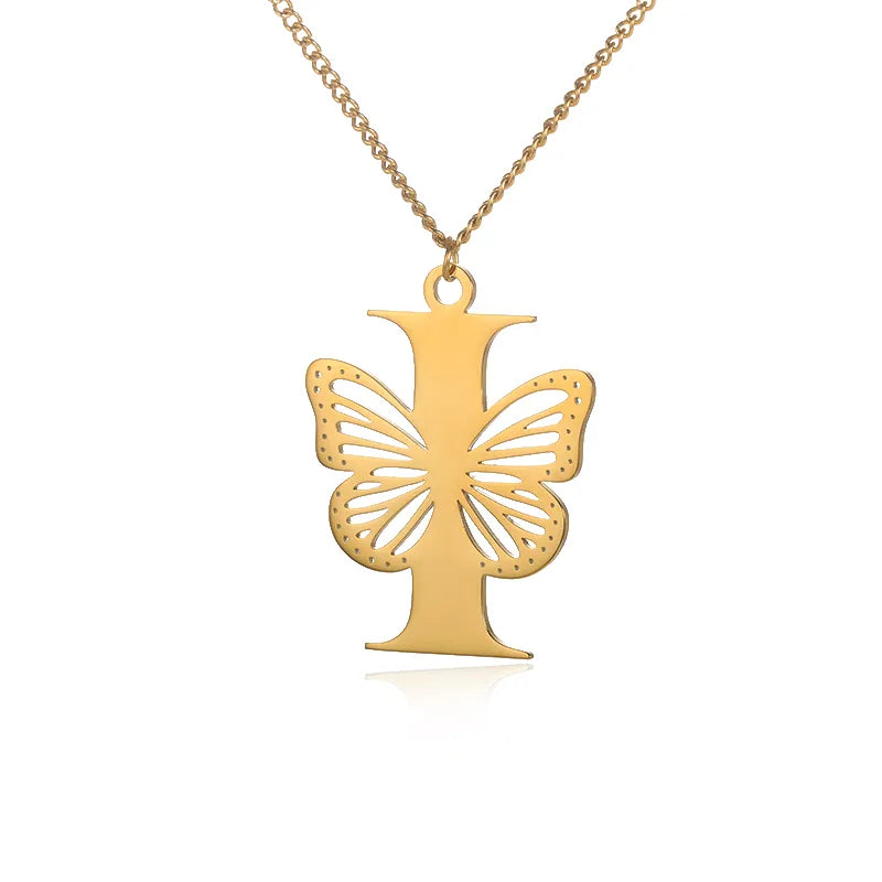 Collier initiales papillon liberté plaqué or 18 carats