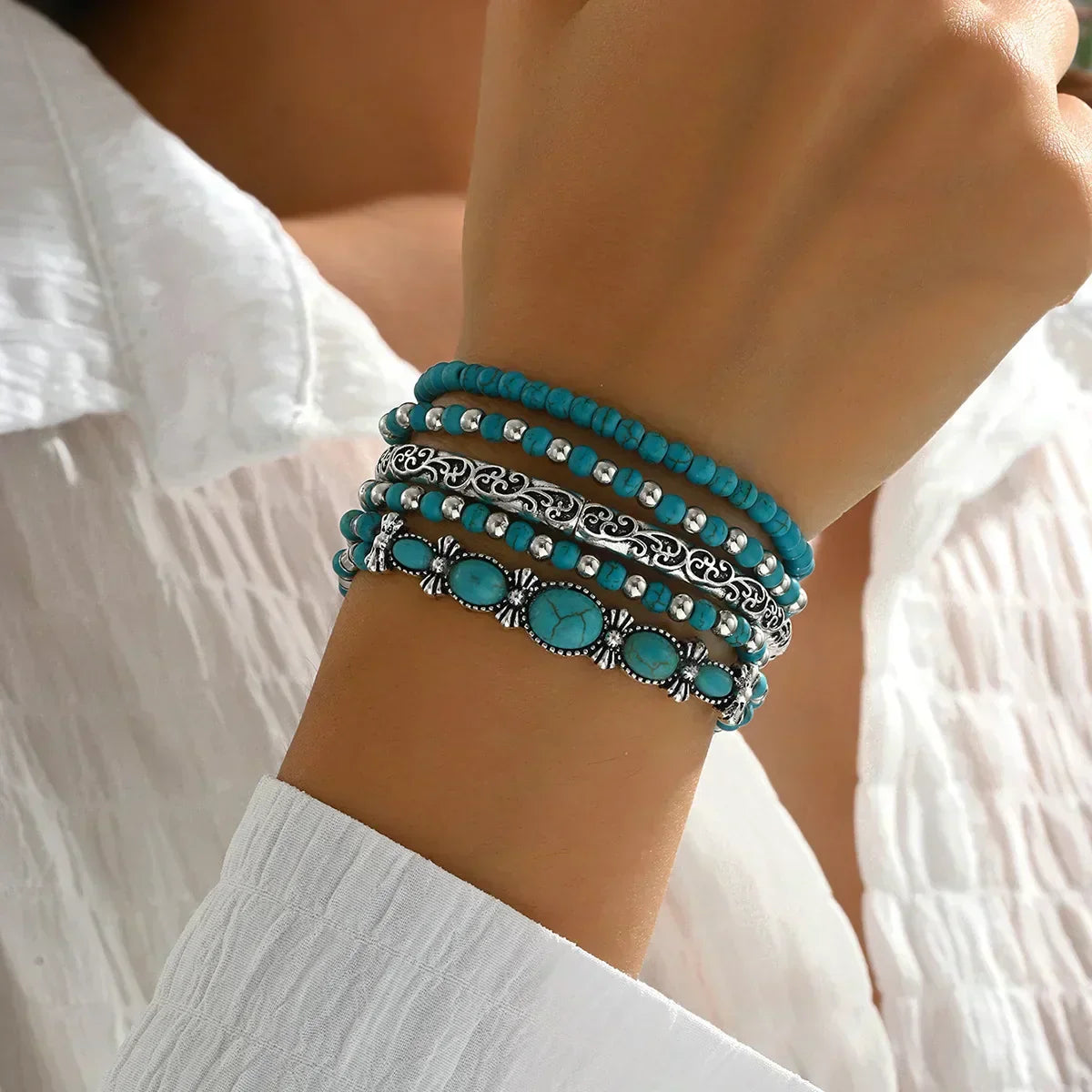 Ensemble de bracelets bohèmes avec des perles turquoise