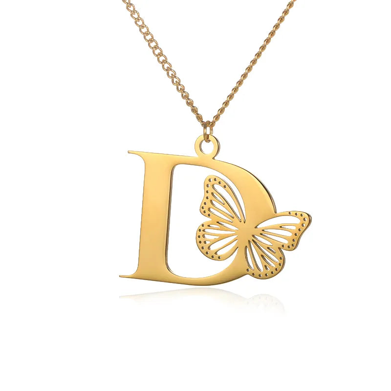 Collier initiales papillon liberté plaqué or 18 carats