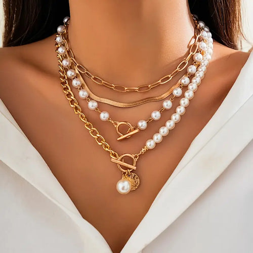 Set de Collier Chaîne Serpent avec Perles Vintage | Or