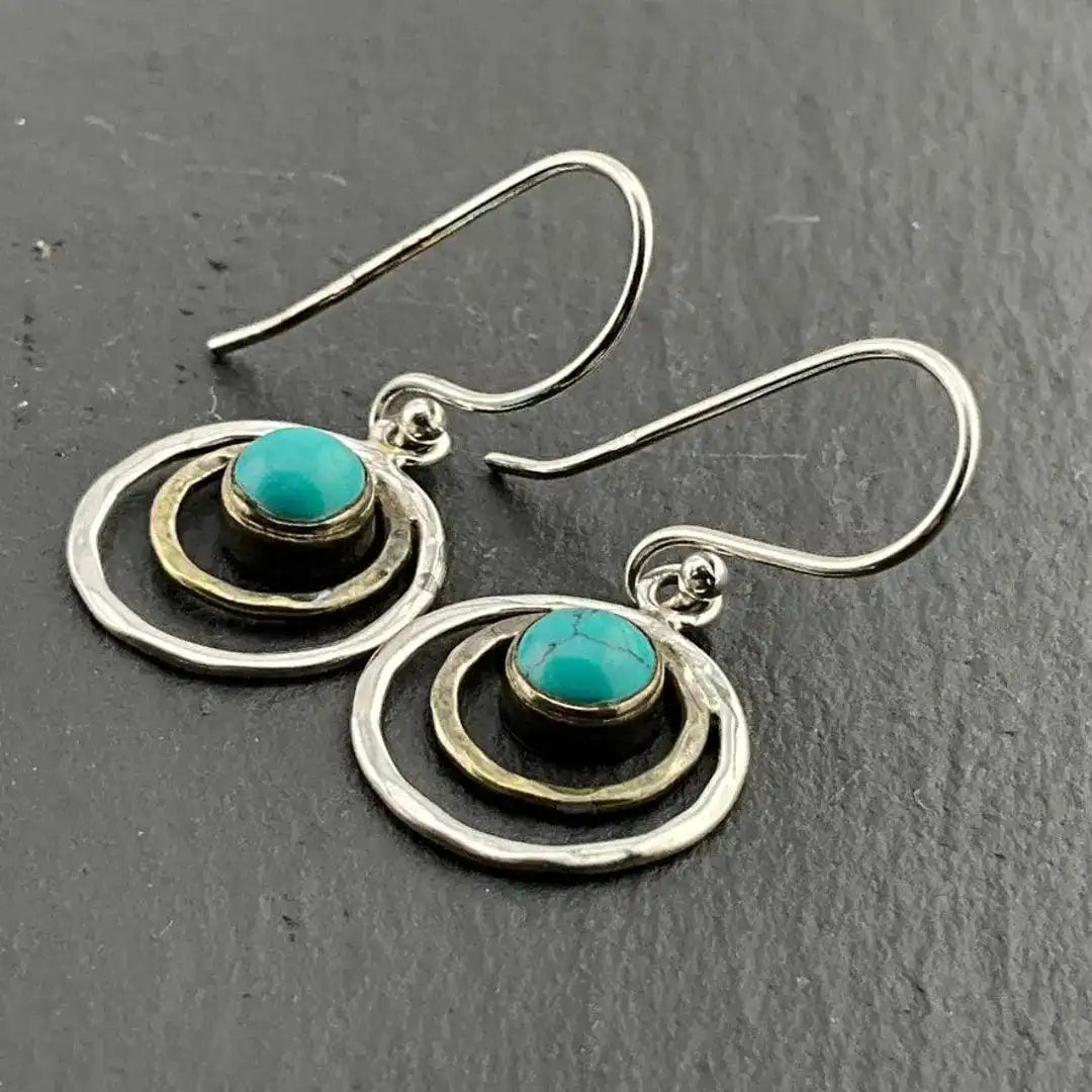 Créoles Boho Saturne en Turquoise et Or