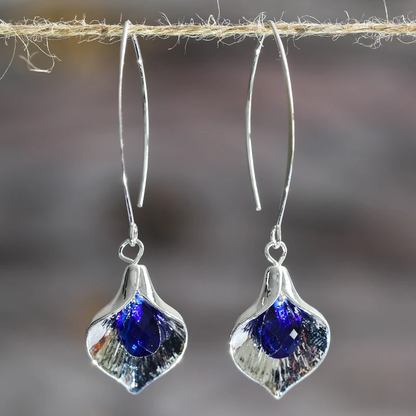 Boucles d'oreilles en Pierre Bleue Argentée