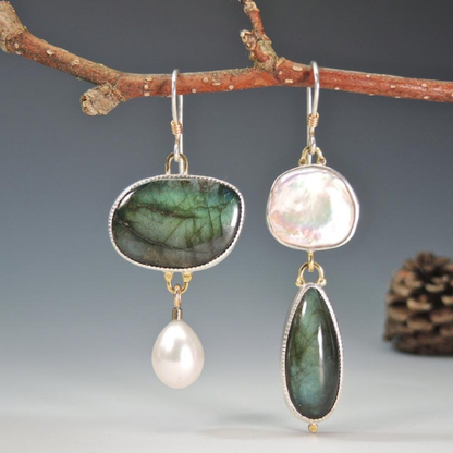 Boucles d'oreilles vintage en argent ornées de pierres naturelles