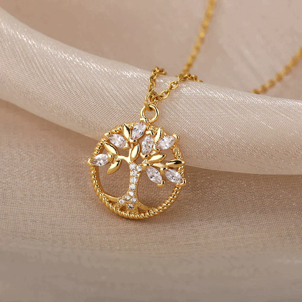 Collier en Or Arbre de Vie Orné de Zircons