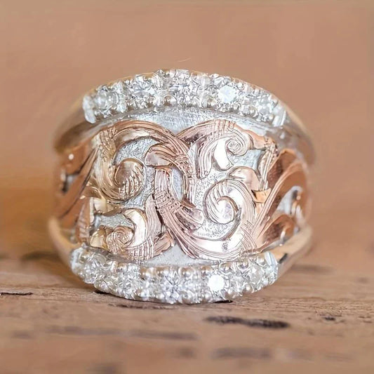 Bague vintage en argent et rose