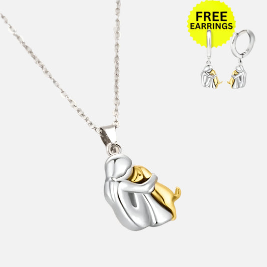 Collier avec pendentif en forme de câlin et boucles d'oreilles en cadeau